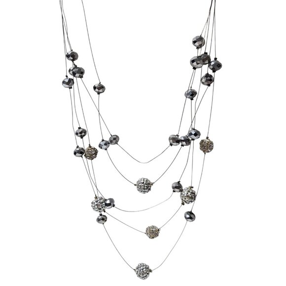 Elegant Crystal Beaded Two Tone Silver Gold Multi Strand Necklace Jewelry Women - Picture 1 of 6